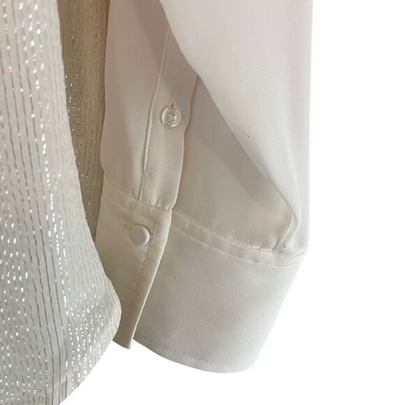 WHBM Cream Polyester / Silk Long Sleeve Button Down Shirt Top Size 14 - Picture 3 of 7